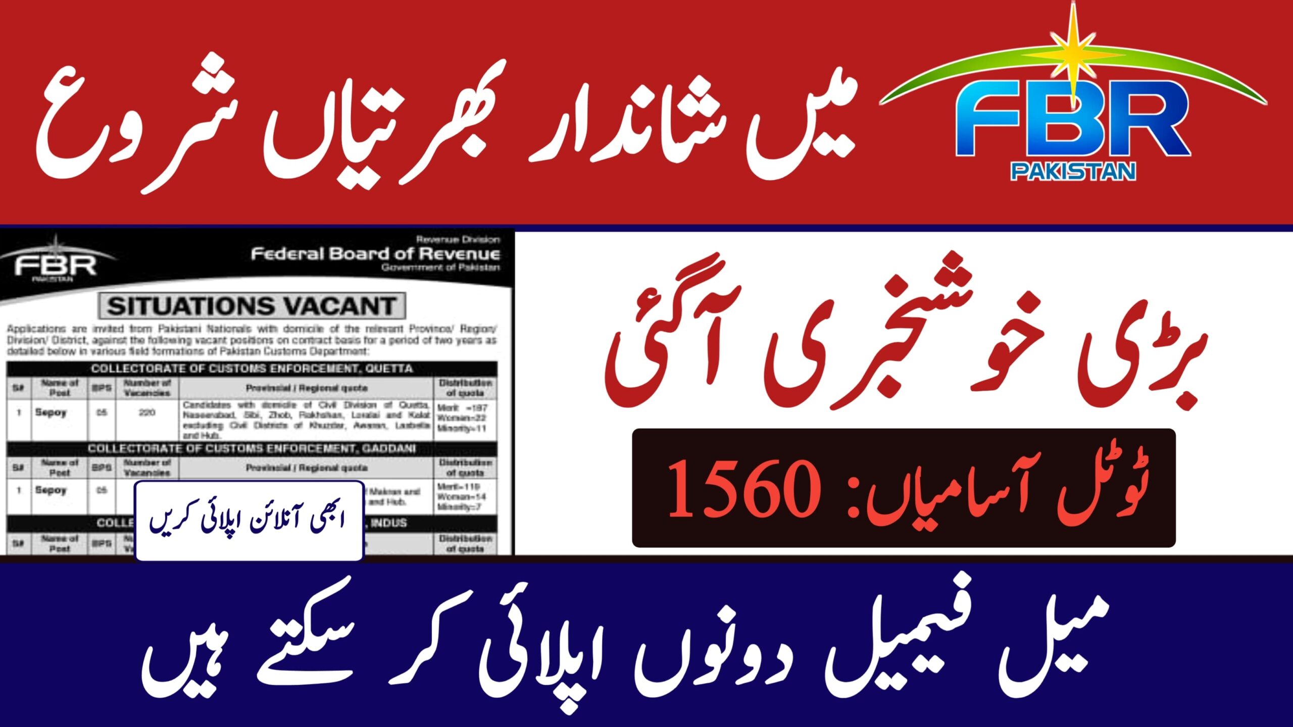 Federal Board of Revenue FBR New Jobs 2025 As Sepoy || FBR New Jobs Apply Online, geo57hd